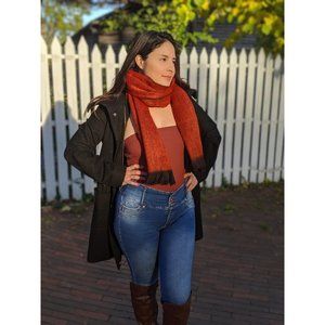 Phoenix Red & Orange Handmade Alpaca Shawl | Large Burnt Orange Scarf